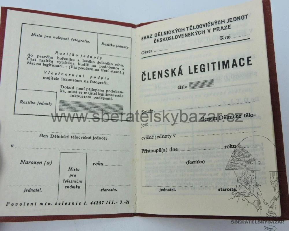 Blanketní Průkazka Dělnická tělocvičná jednota - První republika