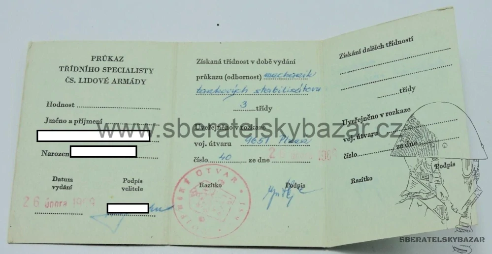 Průkaz třídního specialisty ČSLA