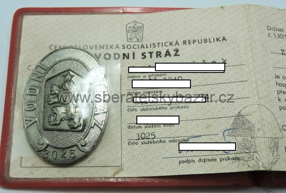 Odznak Vodní stráž - včetně průkazu sčíslováno