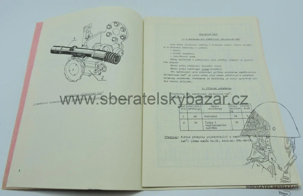 Originál předpis Katalog součástek zaměřovací dalekohled 6 x 6