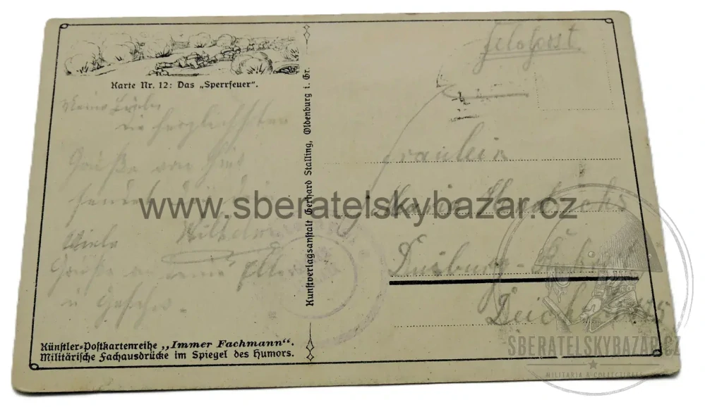 Pohlednice „Das Sperrfeuer“ – 1. světová válka