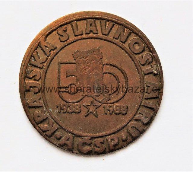 Krajská slavnost míru - AČSP 1938 - 1988 - Výrobní zmetek