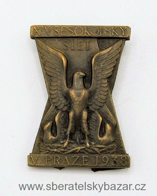 Československo - odznak X. Všesokolský slet v Praze 1938