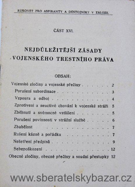 Rukověť pro aspiranty a důstojníky v záloze - Část XVI. Nejduležitější zásady vojenského trestního práva