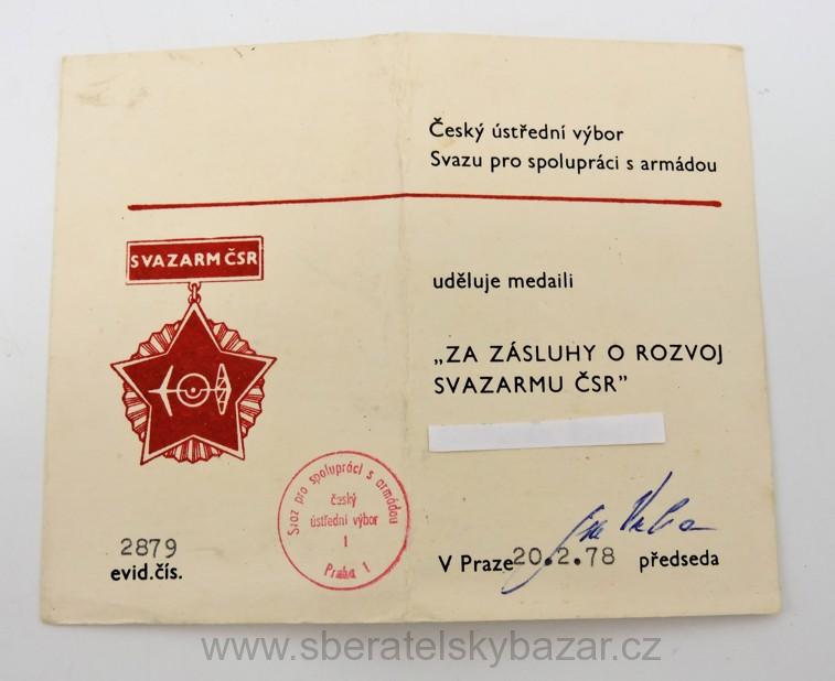 Dekret Za zásluhy o rozvoj svazarmu ČSR