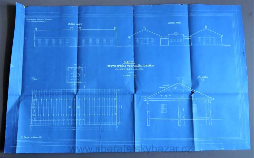 Stavební plán vojenského baráku pro 1. pěší rotu - 1922 - Vimperk