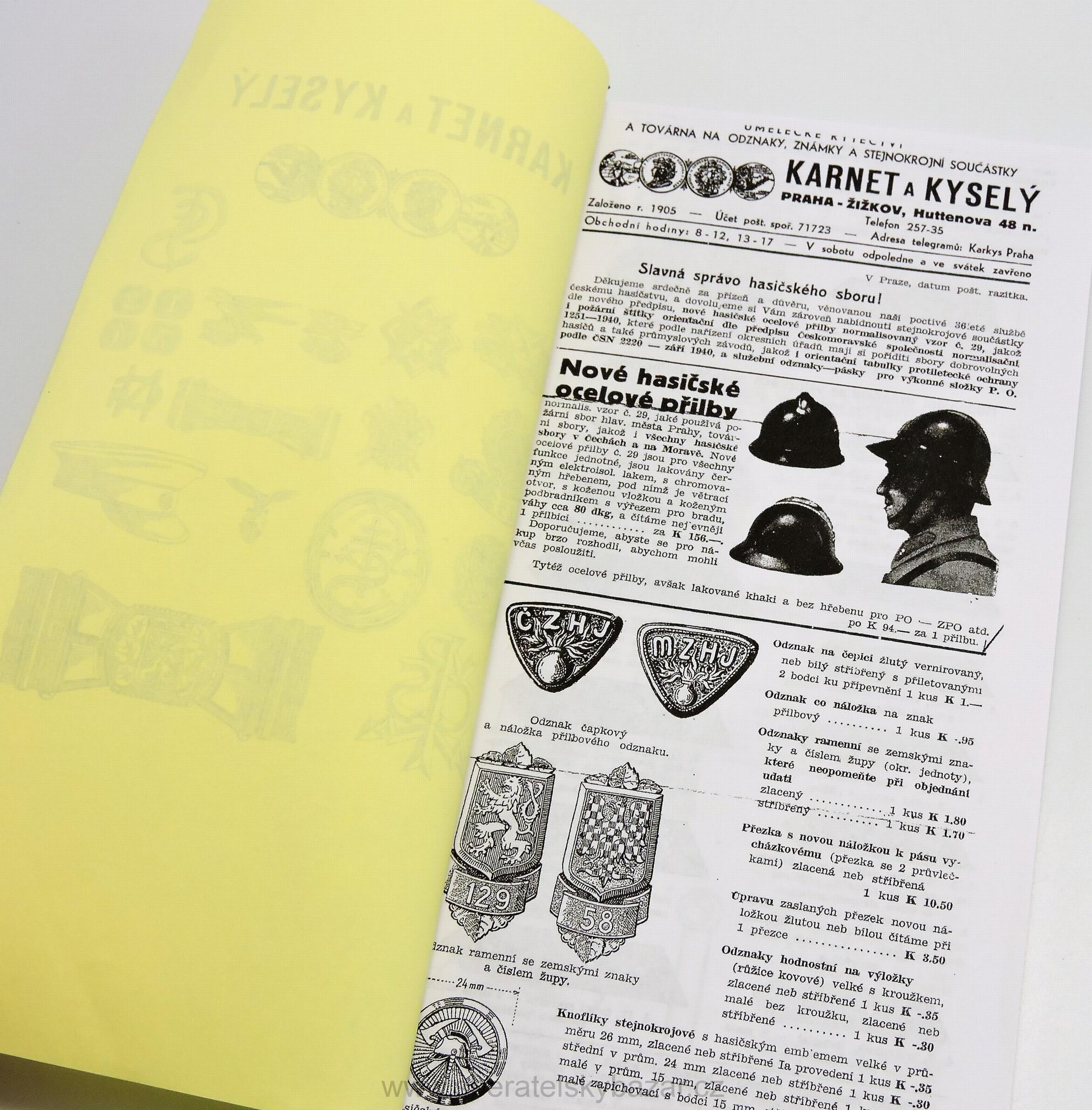 Katalog Karnet a Kyselý - Přilba 29, odznaky, přezky 46 stran - Reprint (Replika)