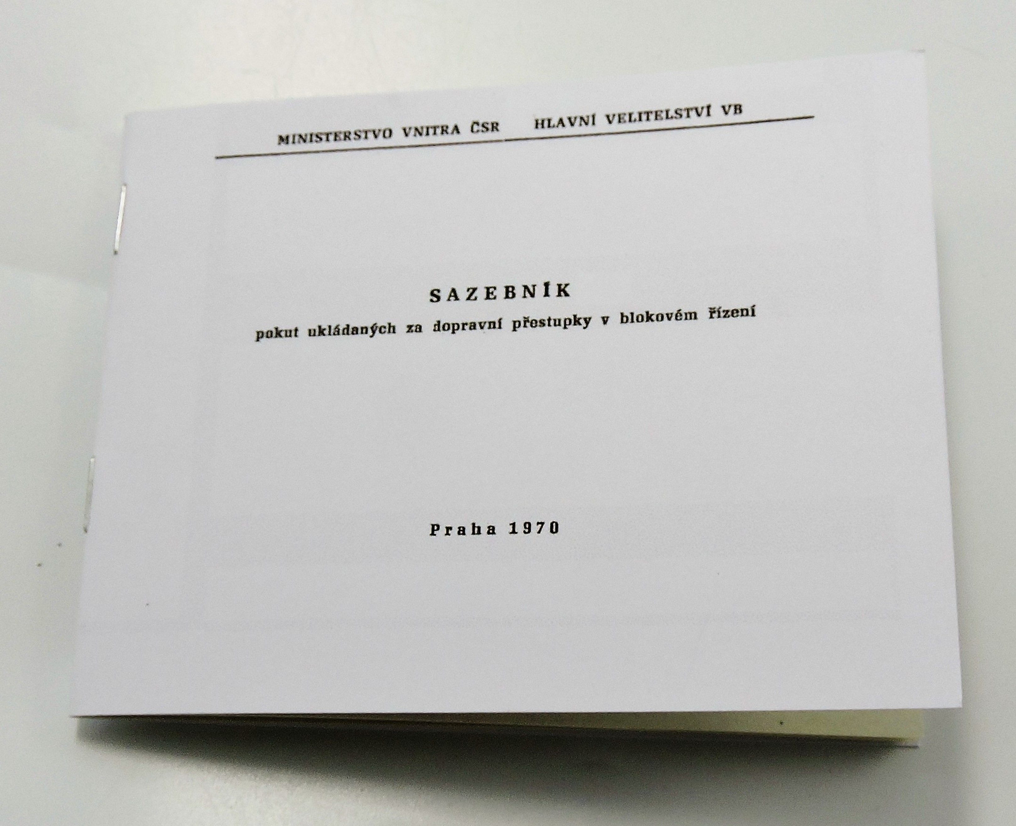Sazebník pokut VB - 1970 - Reprint (Replika)