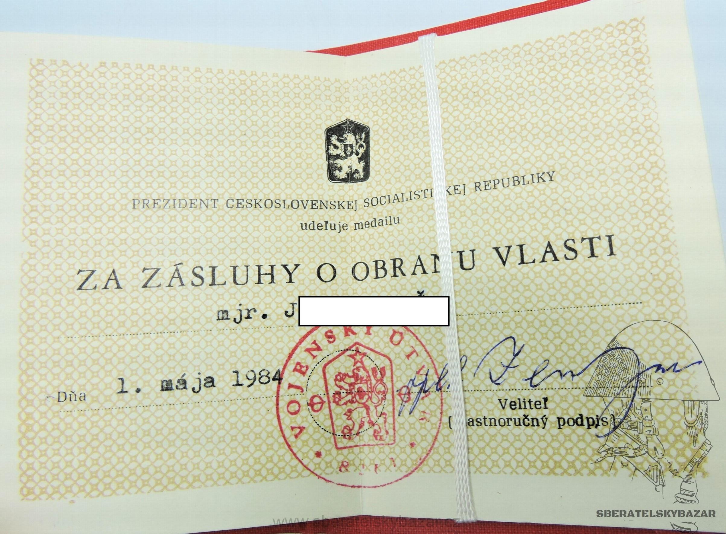 Dekret za zásluhy o obranu vlasti - mjr.