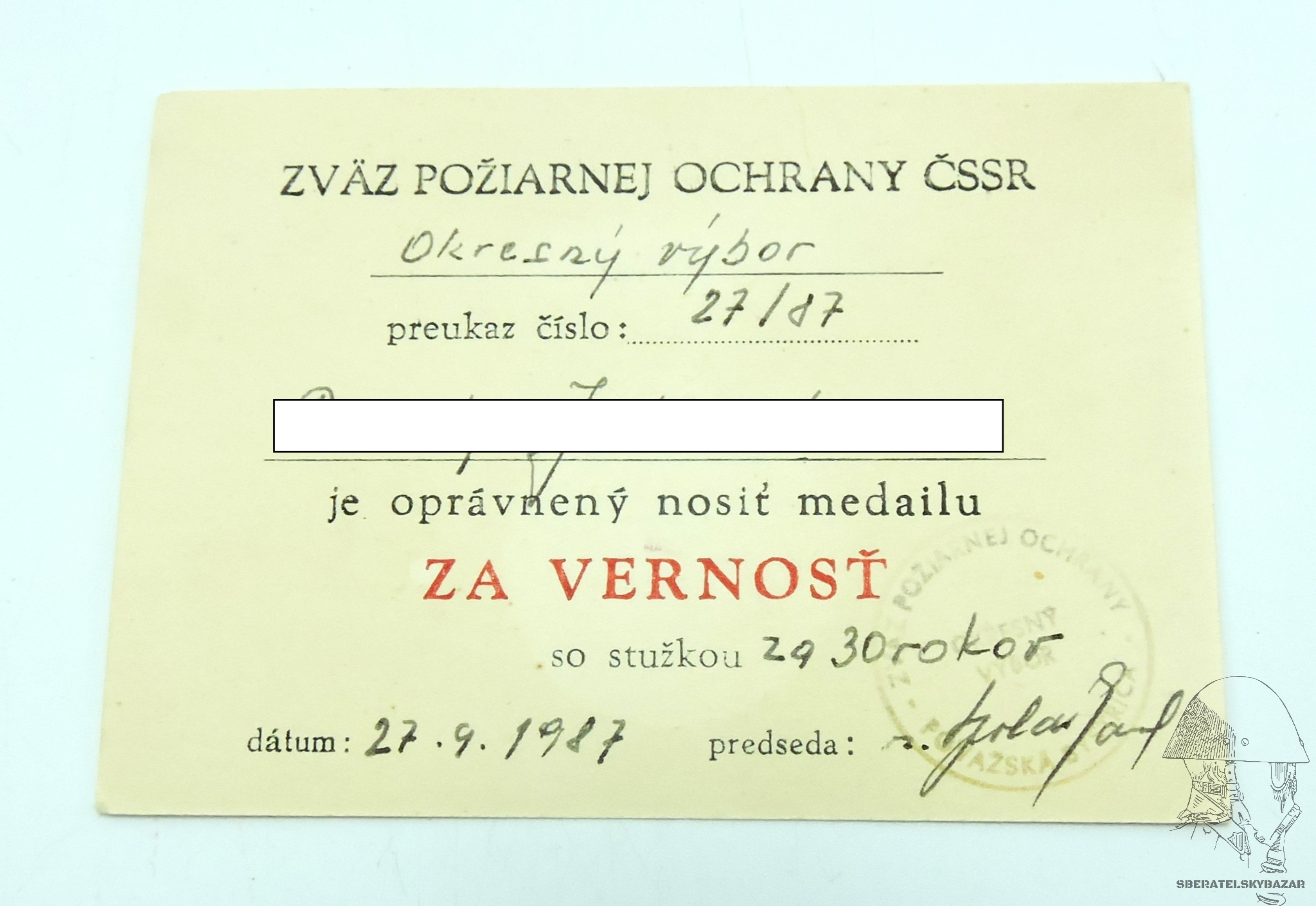Dekret Za vernost - Zvaz požíarnej ochrany ČSSR