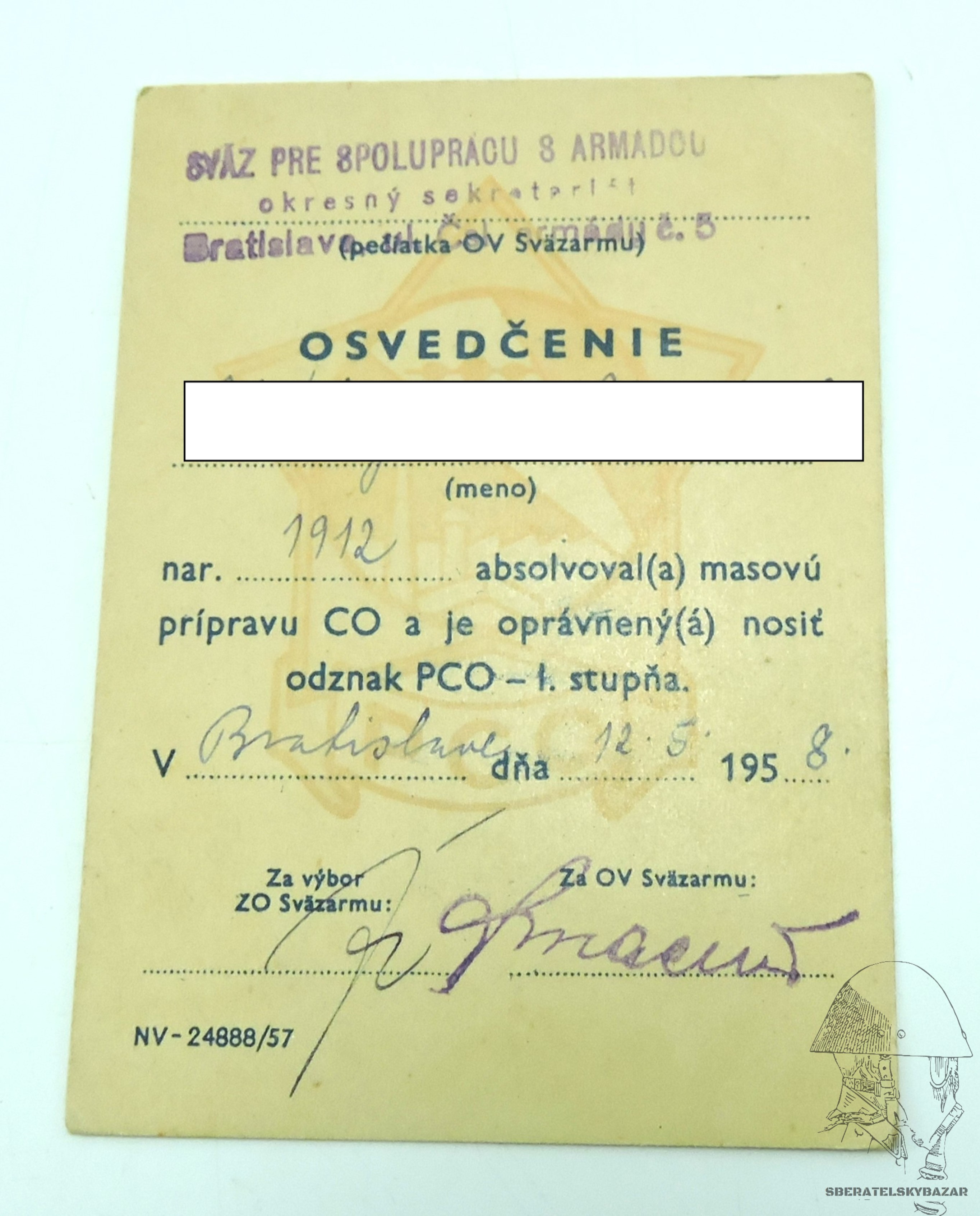 Osvedčenie odznak PCO - I stupna
