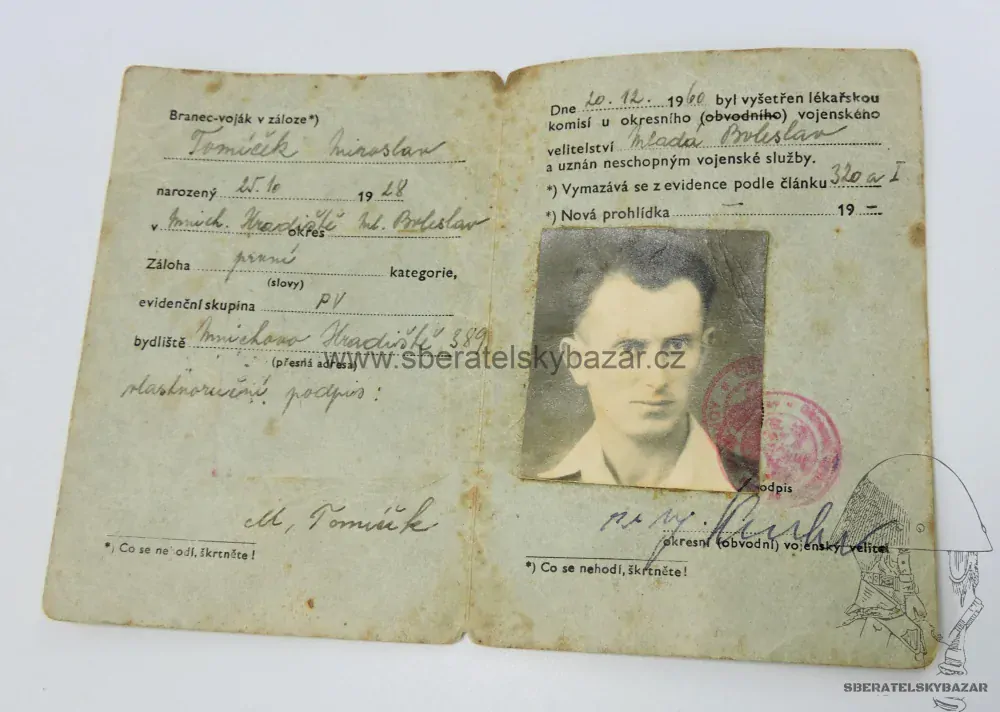 Průkaz o osvobození od vojenské povinosti (modrá knížka) 