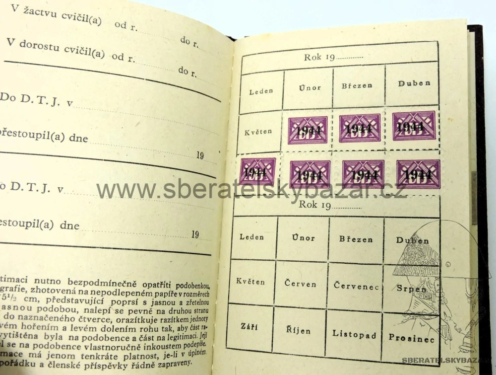 Průkazka Dělnická tělovýchovná jednota - 1944 - Protekrorát Čechy a Morava