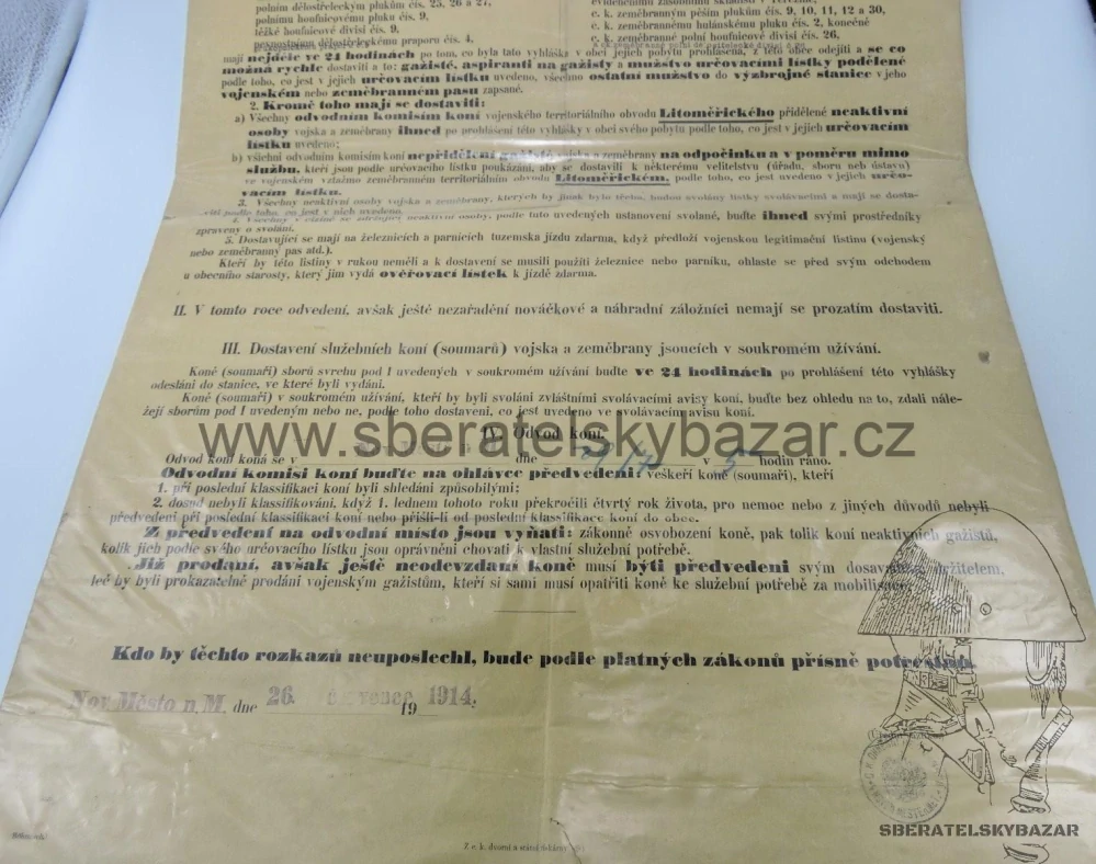 Vyhláška o mobilizaci RU 1914 - Nové město na Moravě