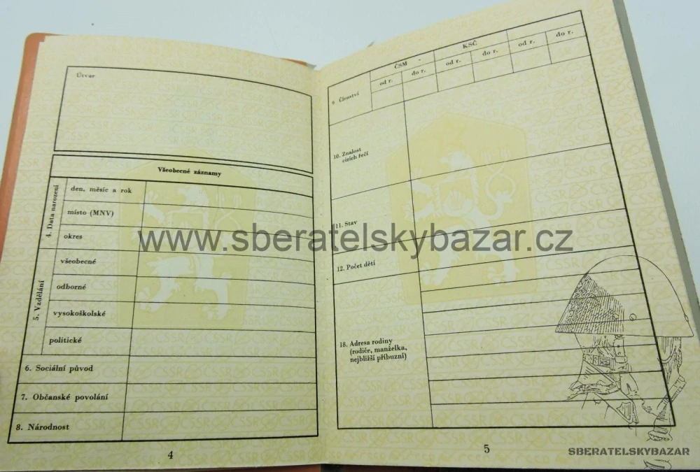 Vojenská knížka ČSLA - čistá / blanket 