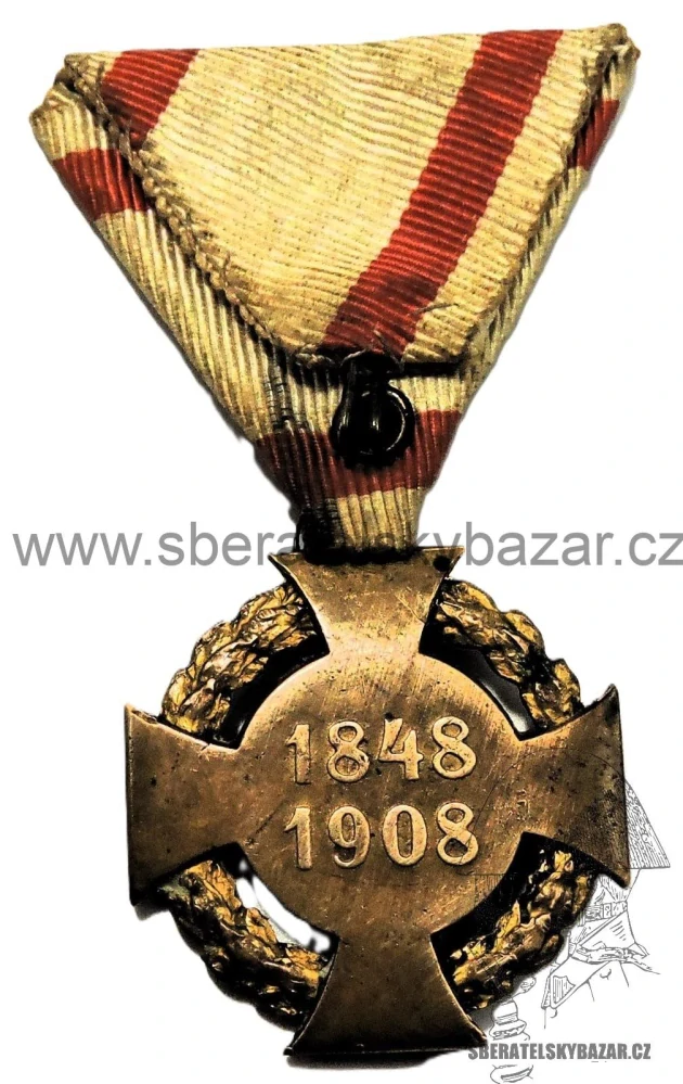 Jubilejní kříž z roku 1908 na vojenské originál stuze 