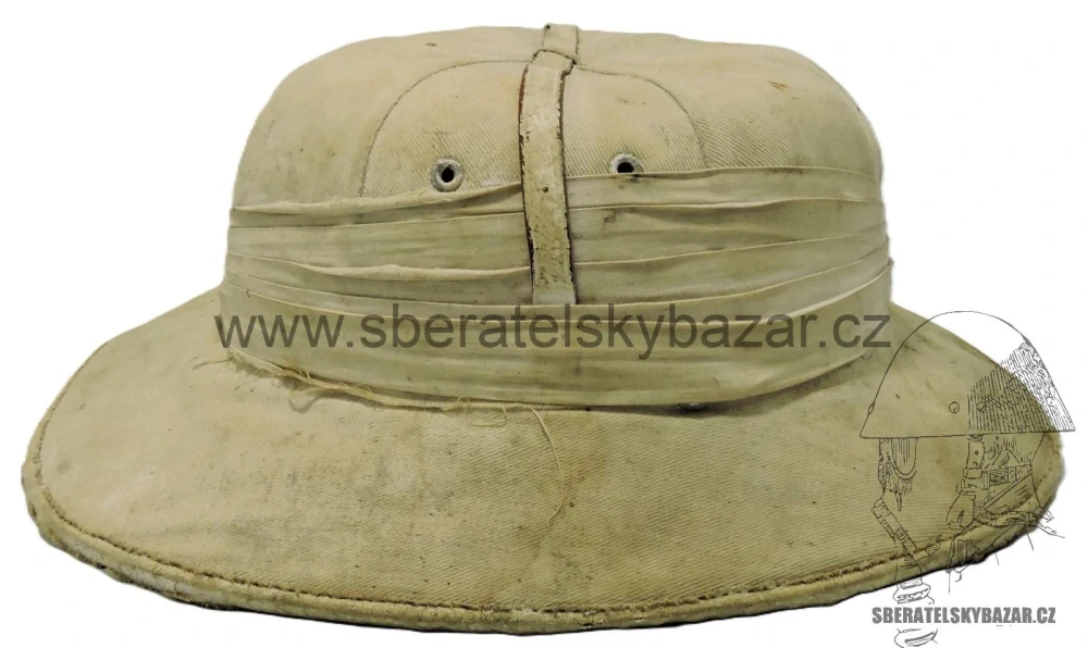 Britská tropická přiba WWII - Bombay bowler - bílá- značená