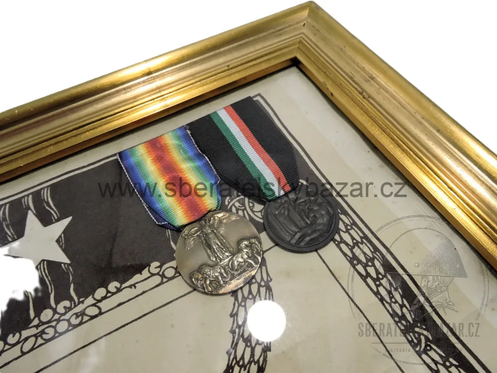 Itálie WWI – pamětní komplet po padlém vojákovi + medaile jeho matky s