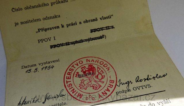 Průkaz odznaku zdatnosti - PPOV -Ministerstvo národní obrany