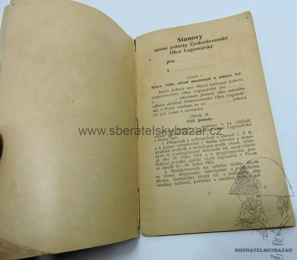 Originál Stanovy jednot Československé obce legionářské a programové
