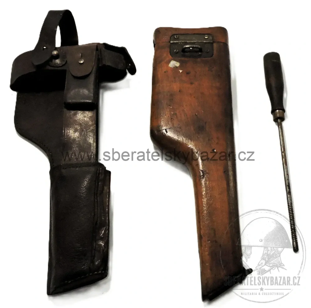 Mauser C96 – originální pažba/pouzdro + kožený postroj A.PH. HOFFMANN
