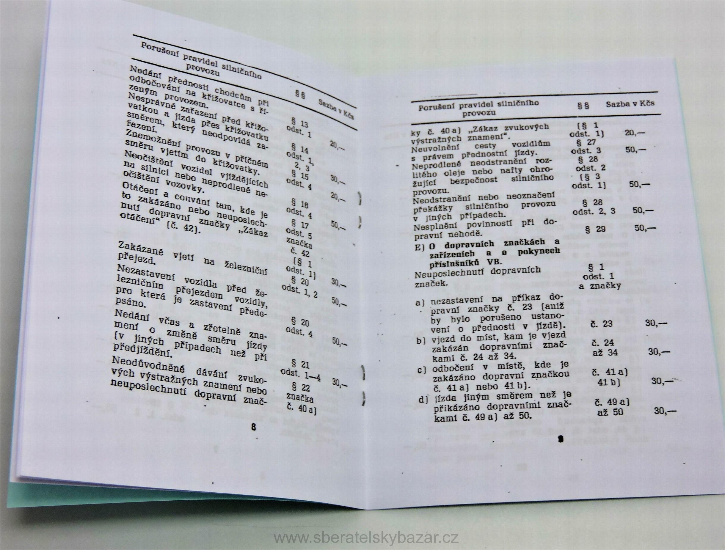 Sazebník pokut SNB 1961 - Reprint (Replika)