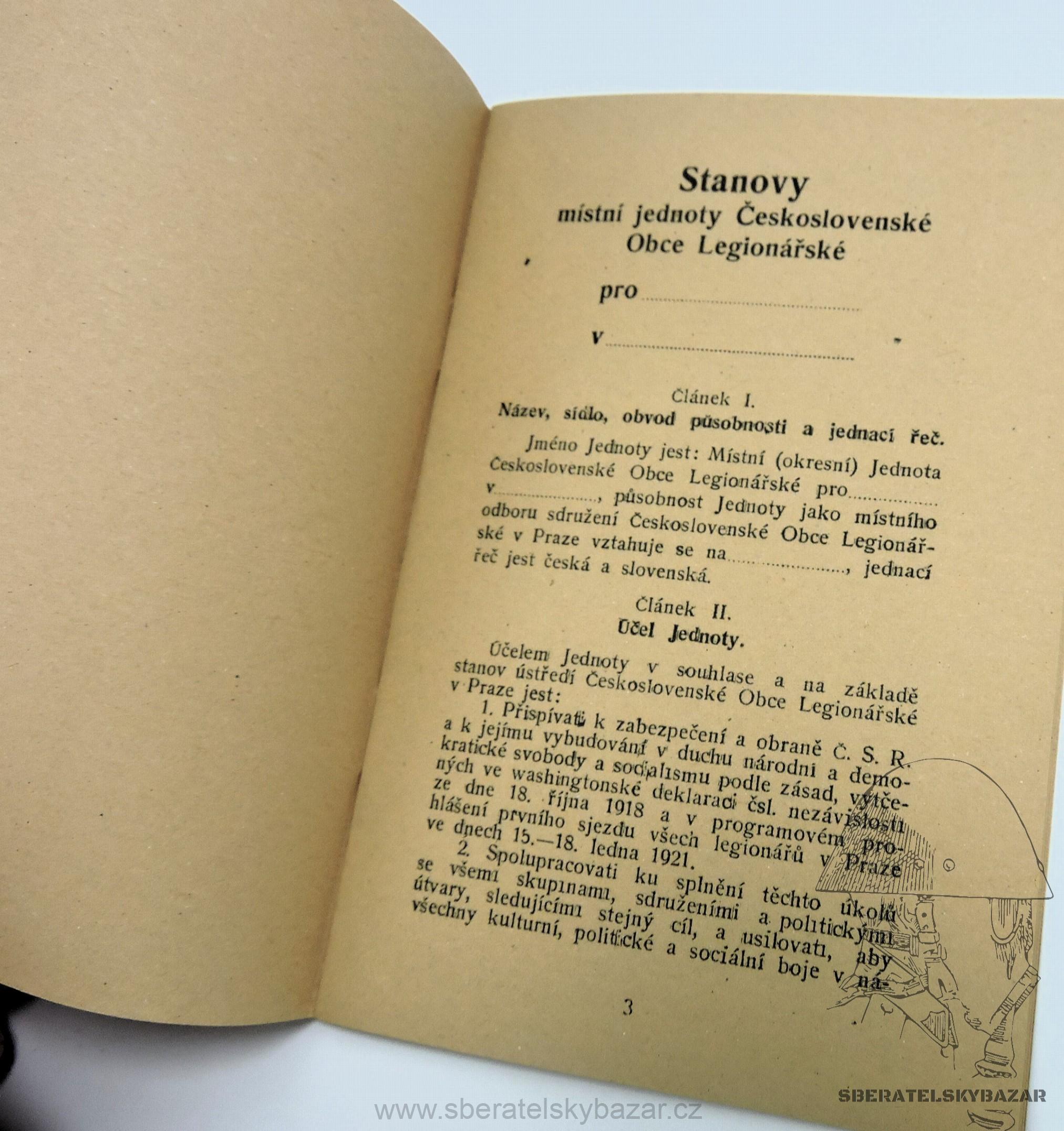 Stanovy jednot Československé obce legionářské a programové prohlášení  Reprint (replika)