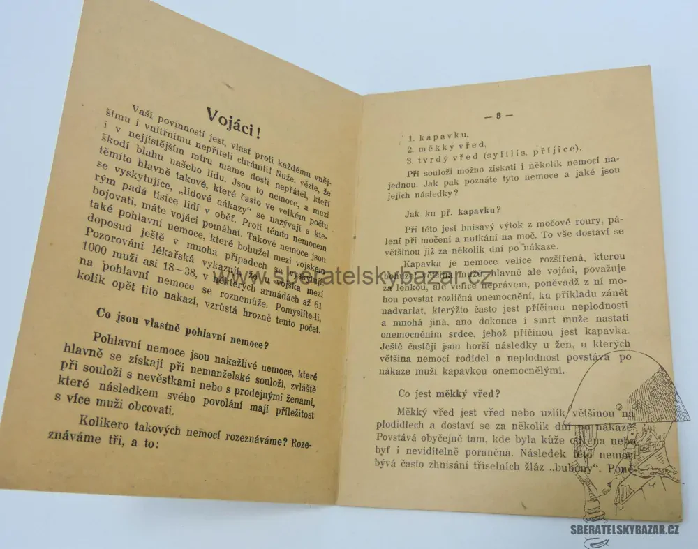Originál příručka Napomenutí pro vojáky nebezpečí Pohlavních nemocí