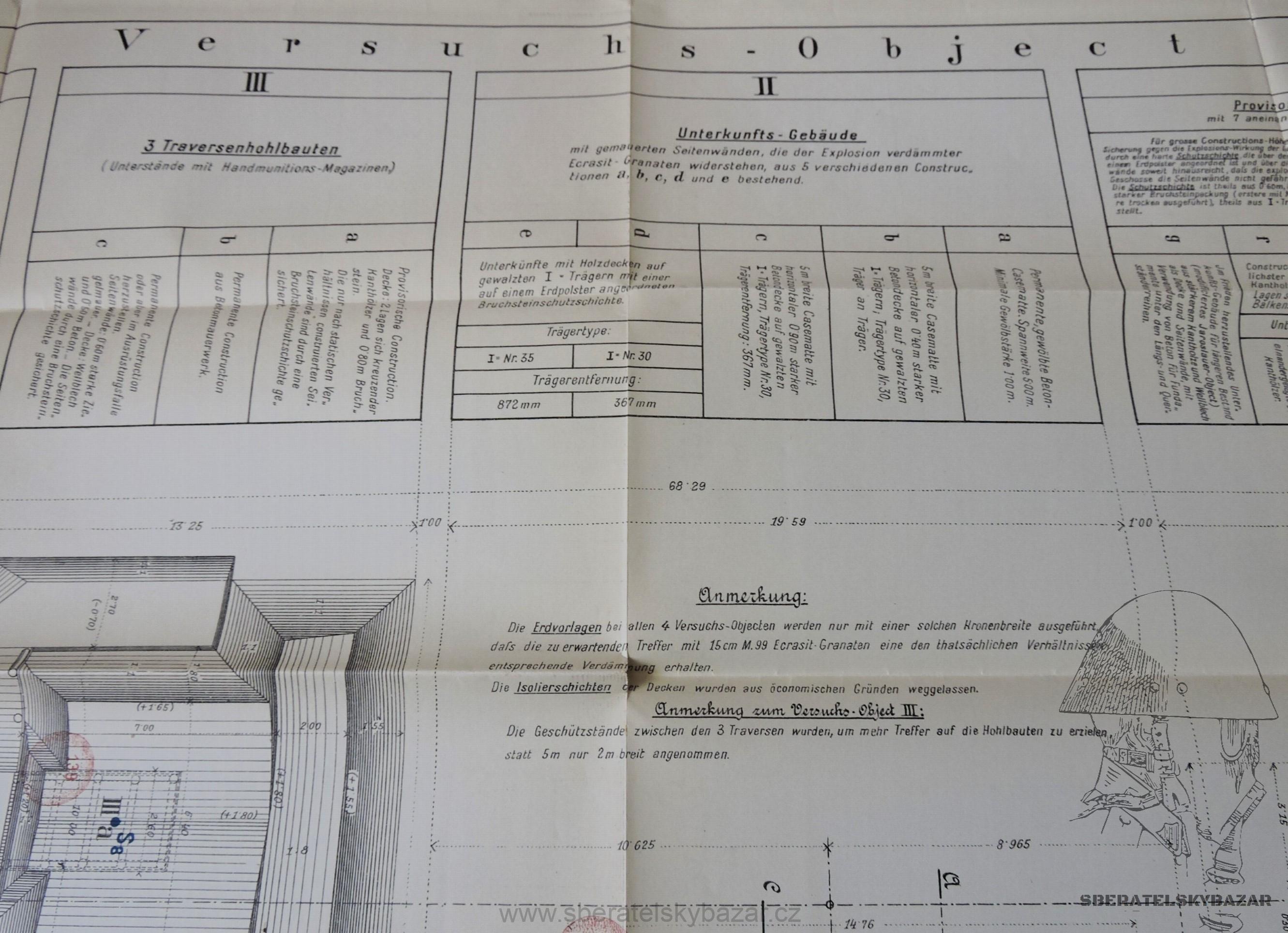 Plakát RU - Versuchs Objecte I,II, III,.. - Razítko Ženijní pluk č.2
