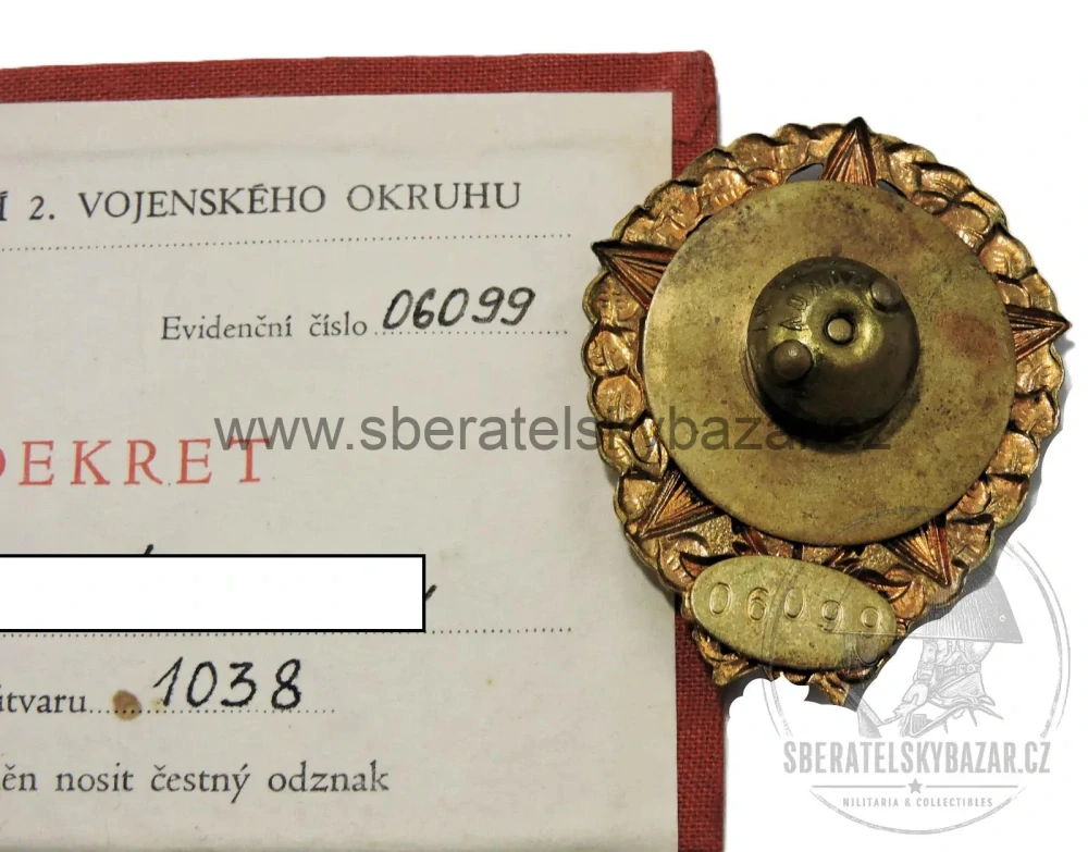 ČSLA – Čestný odznak „Vzorný spojař“ s dekretem 