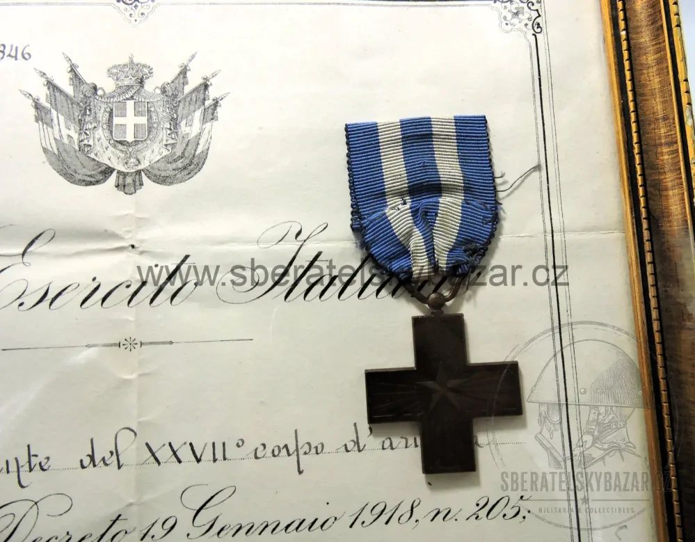 Itálie WWI – 50. pěší pluk – Croce al Merito di Guerra + dekret
