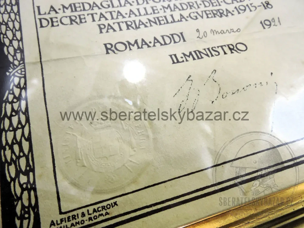 Itálie WWI – pamětní komplet po padlém vojákovi + medaile jeho matky s