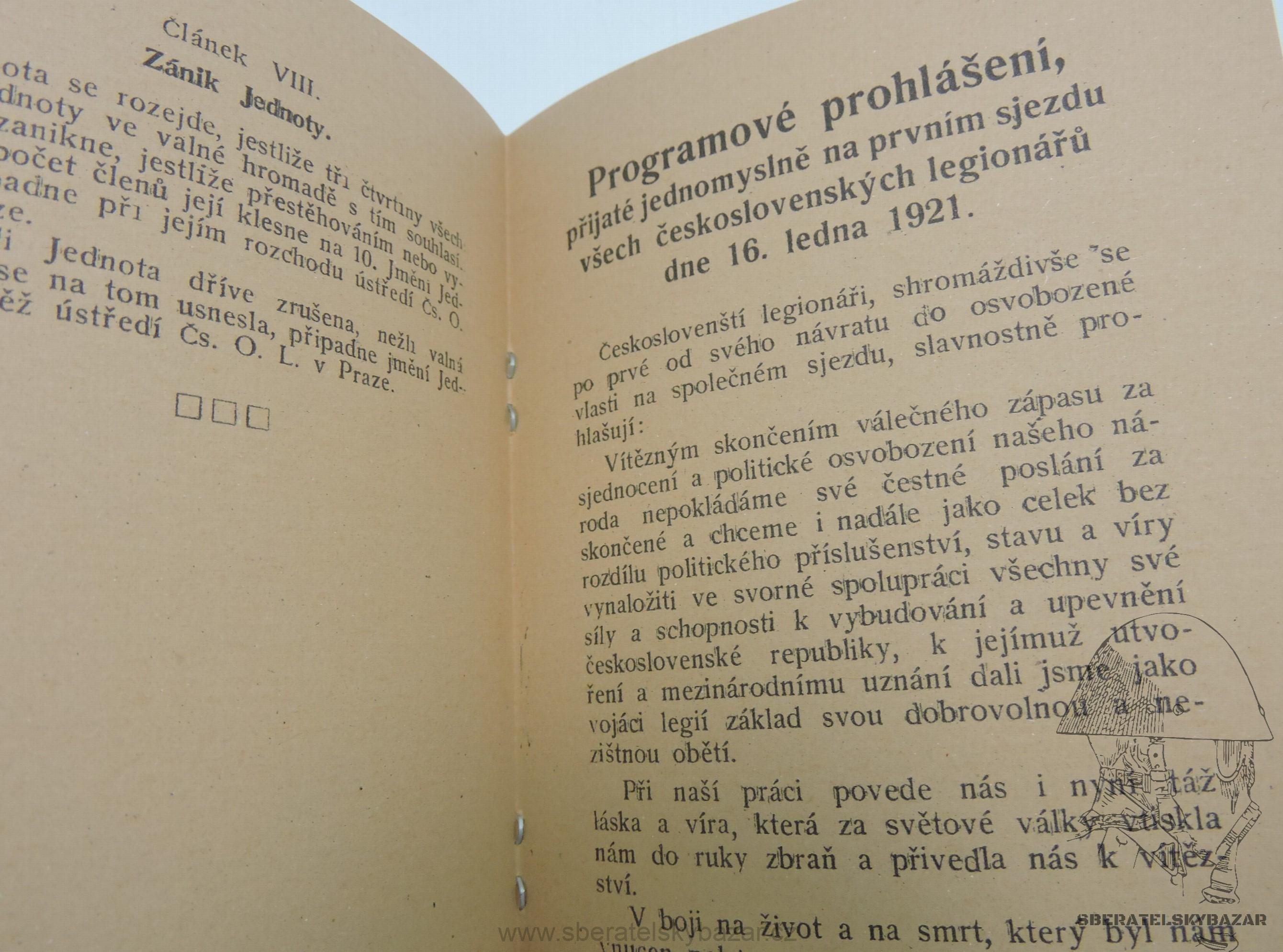 Stanovy jednot Československé obce legionářské a programové prohlášení  Reprint (replika)