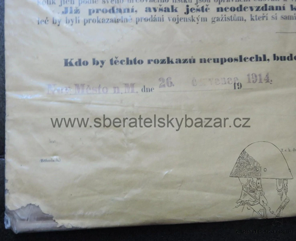 Vyhláška o mobilizaci RU 1914 - Nové město na Moravě