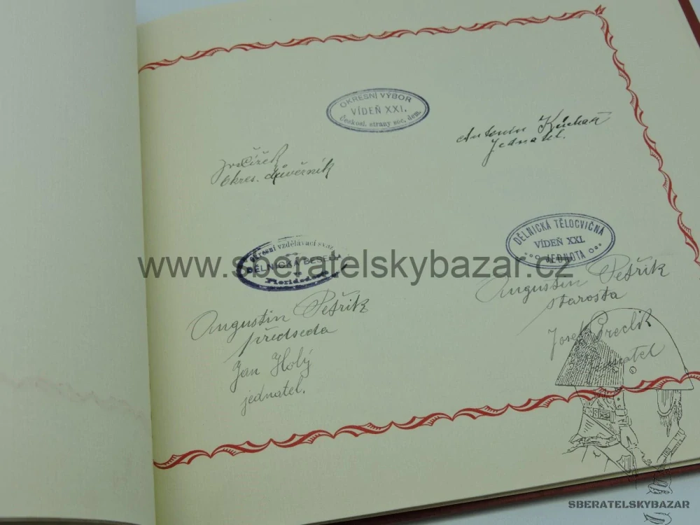 Pamětní album ČS sociální demokracie – Vídeň, cca 1930 | podpisy, razítka