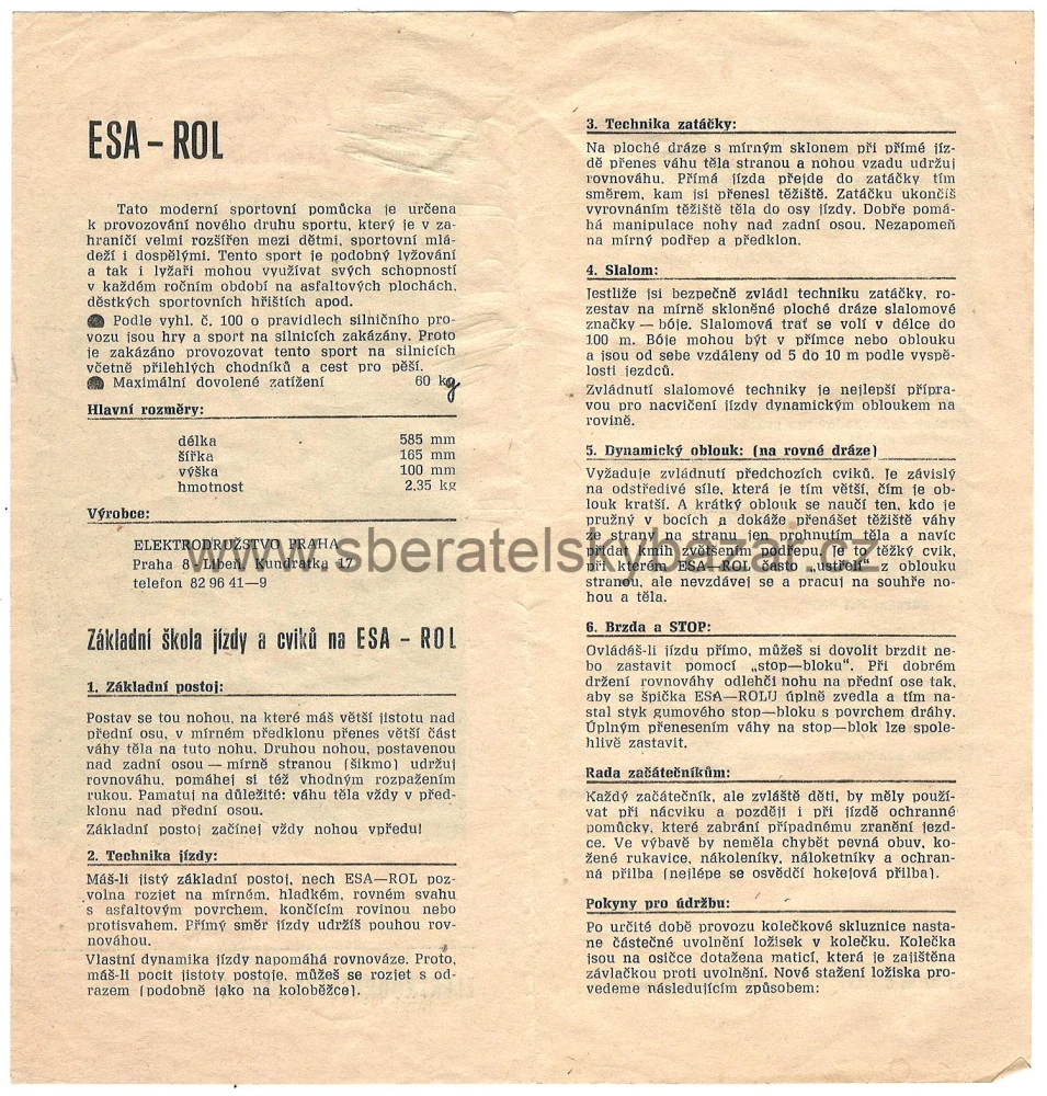 Československo, skateboard ESA ROL / STOP – 70.–80. léta