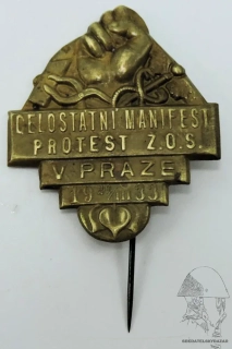 Odznak Celostatní manifest protest Ž.O.S v Praze 1933 