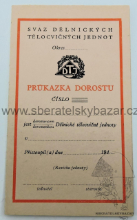 Blanketní průkaz Dělnická tělovýchovná jednota - Protekrorát Čechy a Morava
