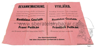 Vyhláška Protektorát - Popravy 58 x 42cm! ORIGINÁL 