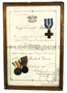 Itálie WWI – 50. pěší pluk – Croce al Merito di Guerra + dekret