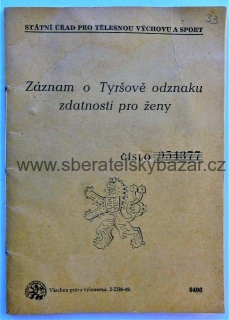 Záznam o Tyršově odznaku zdatnosti pro ženy