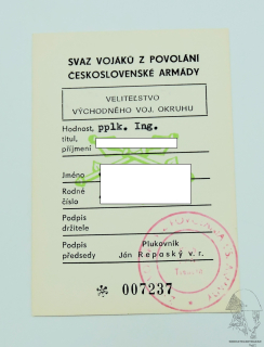 Průkaz svaz vojáků z povolání československé armády