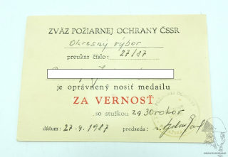 Dekret Za vernost - Zvaz požíarnej ochrany ČSSR