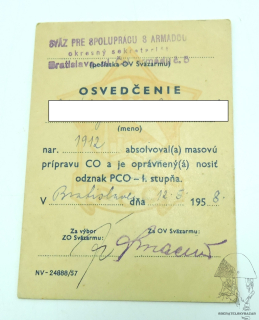 Osvedčenie odznak PCO - I stupna