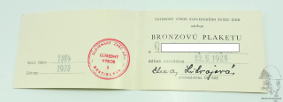 Dekret Bronzová plaketa svazu žien